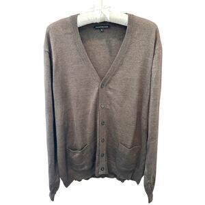 HAMMER MADE | Brown Merino Wool Blend Button Front Cardigan Sweater | XL